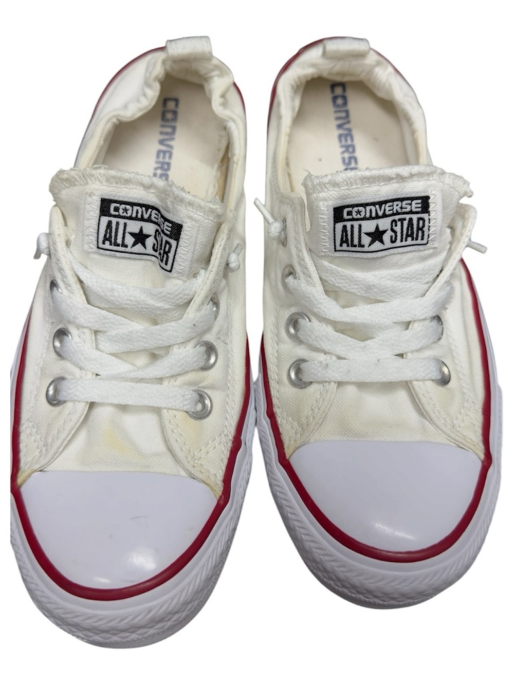 Converse White Canvas Low-Top Sneakers with Red Trim